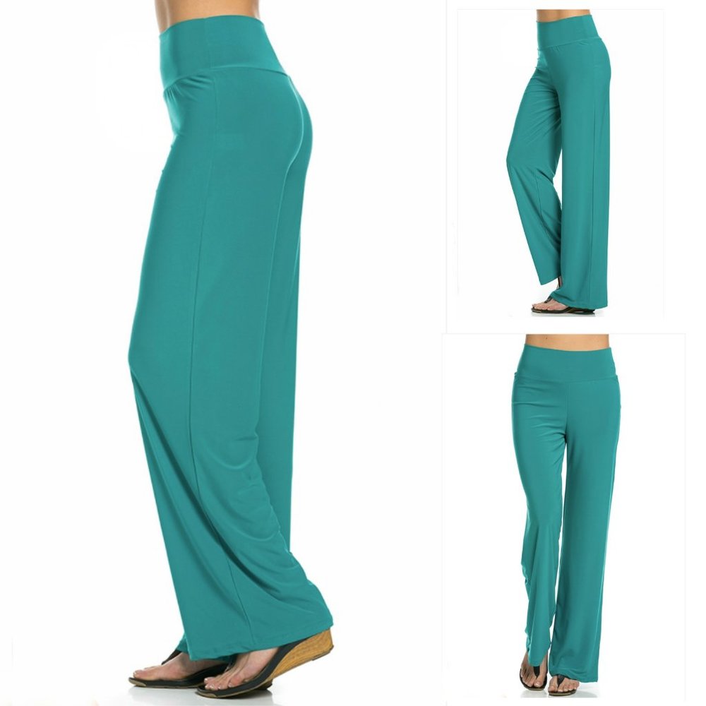 Azules Women's Poly Span Comfy Stretch Palazzo Pants, S,M,L,XL,Jade, Made in USA